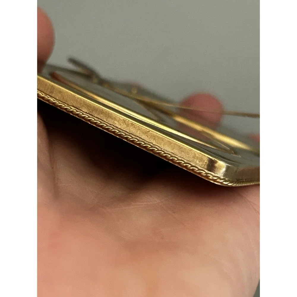 Vintage Italy Micro Mosaic Picture Frame Gold Tone Brass Double Oval Easel 3x4